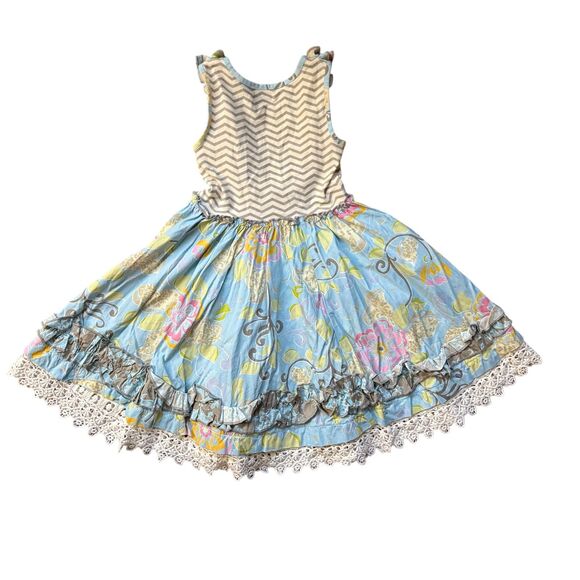 Mustard Pie 3T Floral Chevron Print 100% Cotton Dress RETIRED Print HTF - Picture 2 of 3